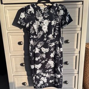 Calvin Klein Navy and White Floral Midi Dress